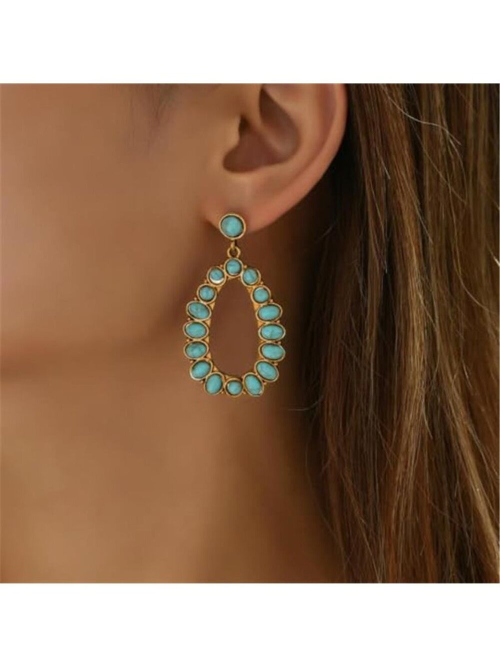 Gold Turquoise Dangle Earrings For Women Western Country Concert